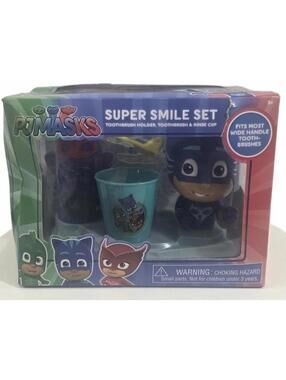 PJ Masks Super Smile Set Catboy Toothbrush Holder Rinse Cup Kids New Box Flaws